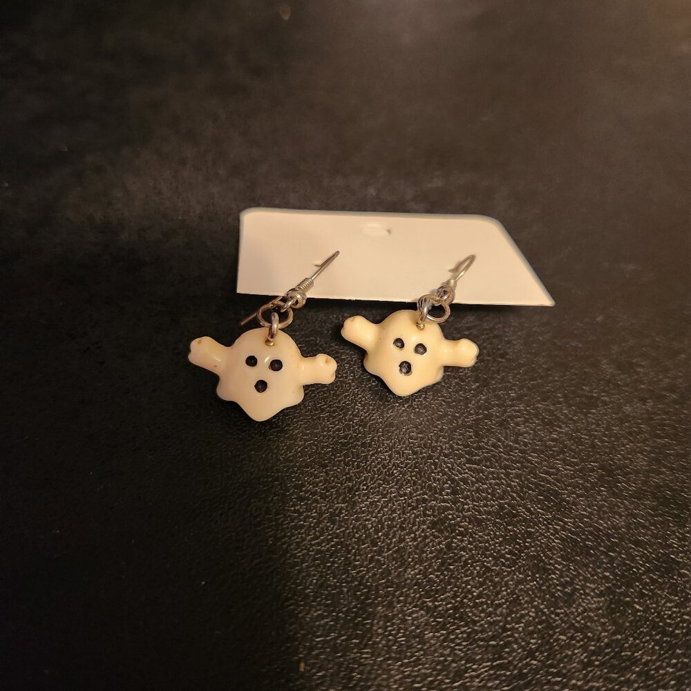 White and Silver Ghost Halloween Earrings